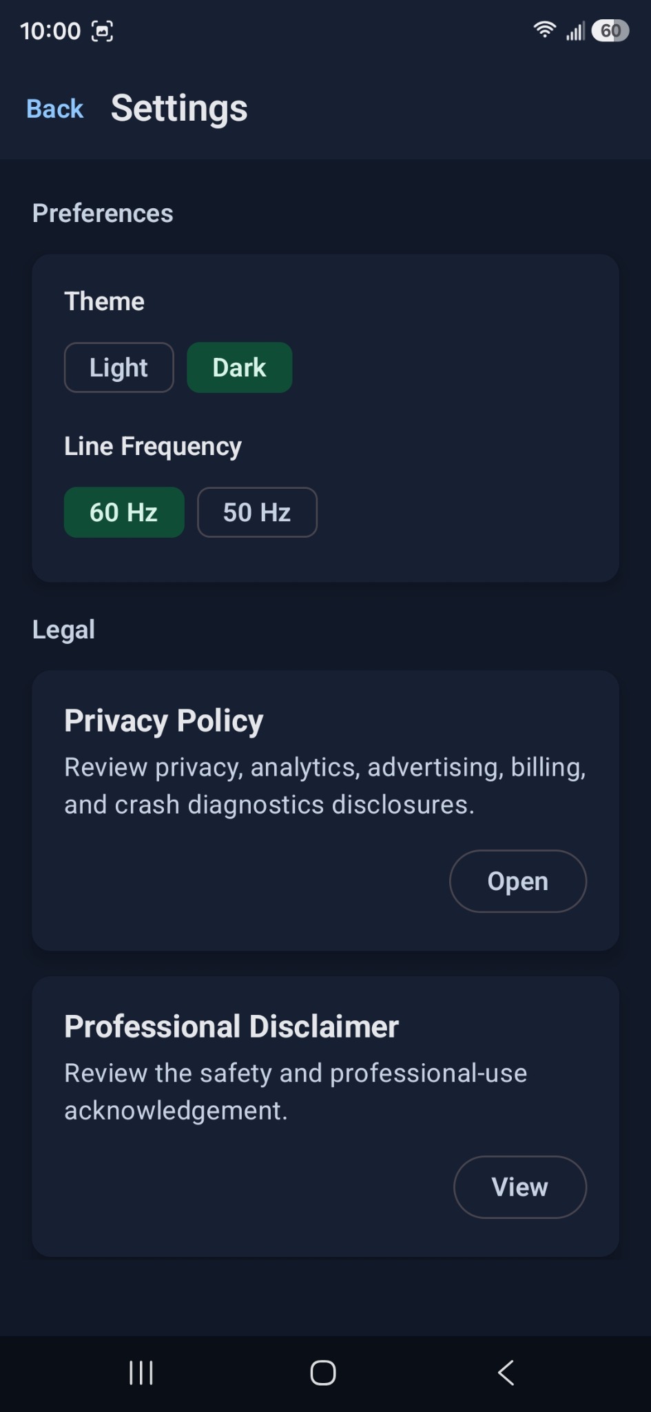 CapCheck HVAC settings screen