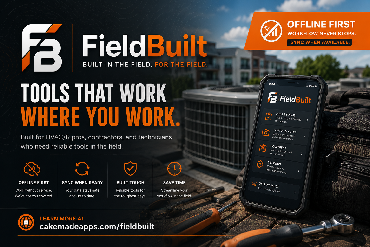 FieldBuilt branding with logo and field service theme